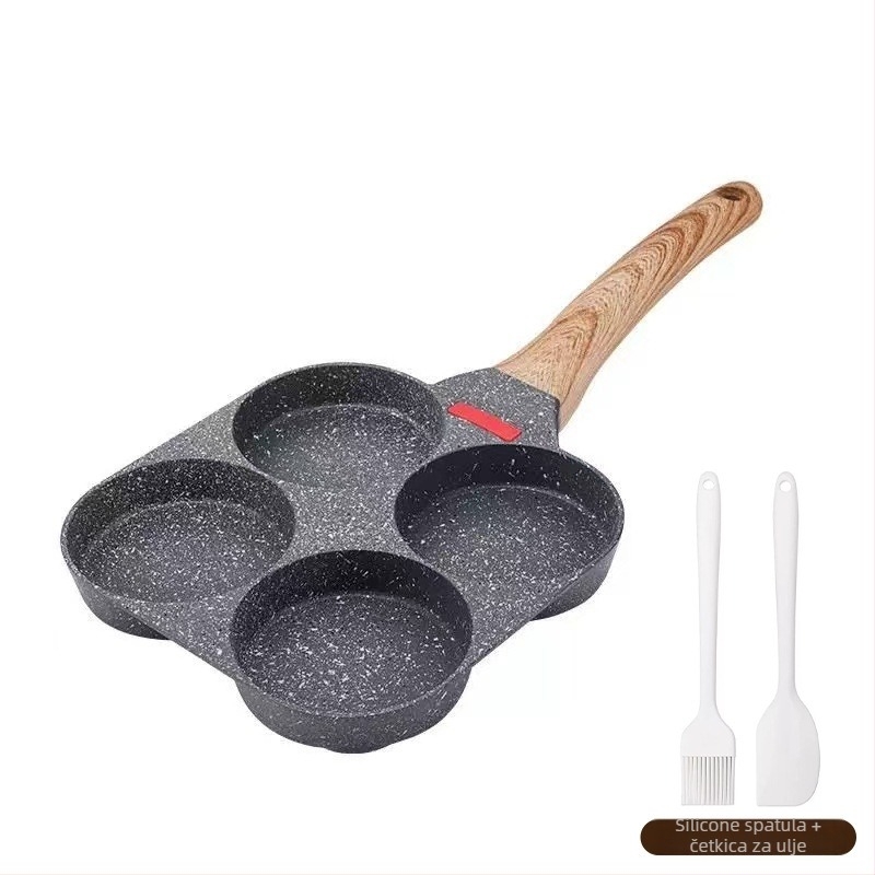 Četverodijelni tiganj za jaja-burger – neprijanjajući, aluminijska legura, za kućnu upotrebu, tiganj za palačinke i doručak, kompatibilan s općim štednjakom