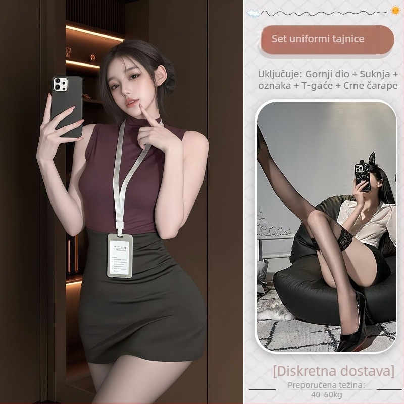 Sexy sekretar kostim s čarapama i hip suknom, poliester tkanina, 90–95% poliester, za žene