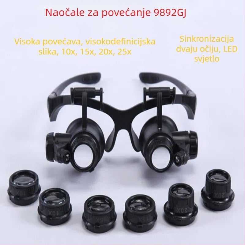 LED nosivi veliki povećivač s LED osvjetljenjem za identifikaciju antiknih nakita i satova, povećanje 10x–25x, model 9892GJ, marka Safety test, licencirana privatna oznaka: Da