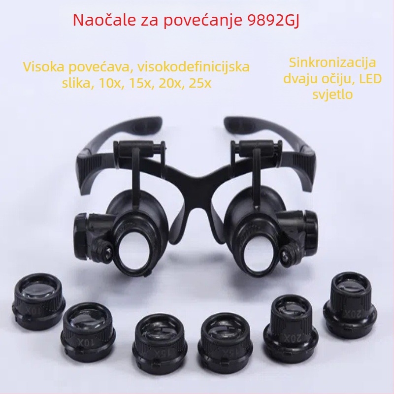 LED nosivi veliki povećivač s LED osvjetljenjem za identifikaciju antiknih nakita i satova, povećanje 10x–25x, model 9892GJ, marka Safety test, licencirana privatna oznaka: Da