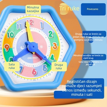 Deli model sata za osnovnu školu – didaktički alati za sat i aritmetiku, plastični materijal, za uzrast 4–6 godina.