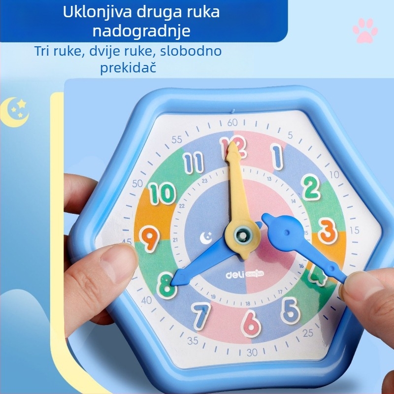Deli model sata za osnovnu školu – didaktički alati za sat i aritmetiku, plastični materijal, za uzrast 4–6 godina.