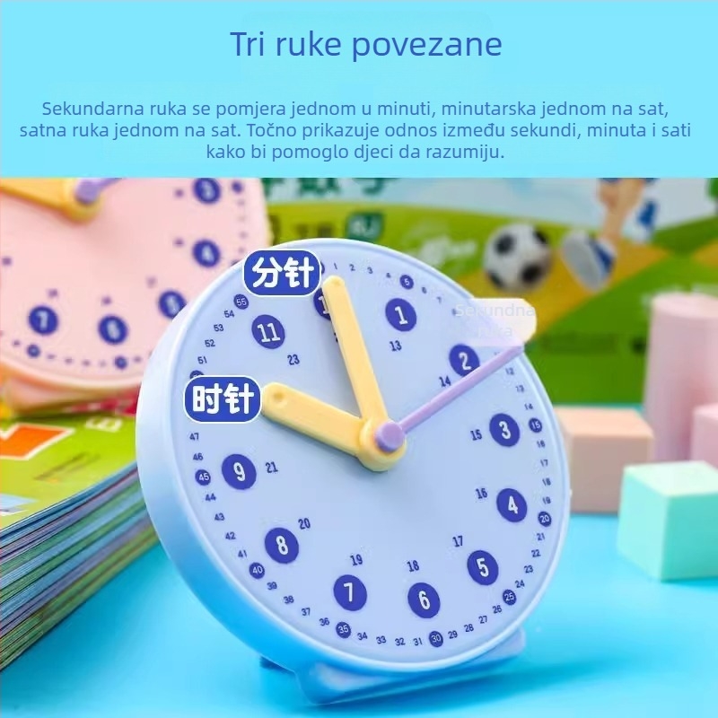 Obrazovni model sata za osnovnu školu – cifernik s tri spojne igle, plastika, branda Telford, intelektualni razvoj, uzrast 7–14