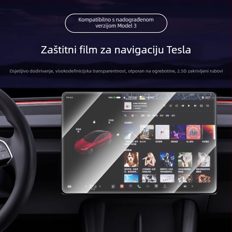 Zaštitna folija od kaljenog filma za Tesla Model 3 – zaslon središnje konzole i stražnji dio; otporna na otiske prstiju i masnoće