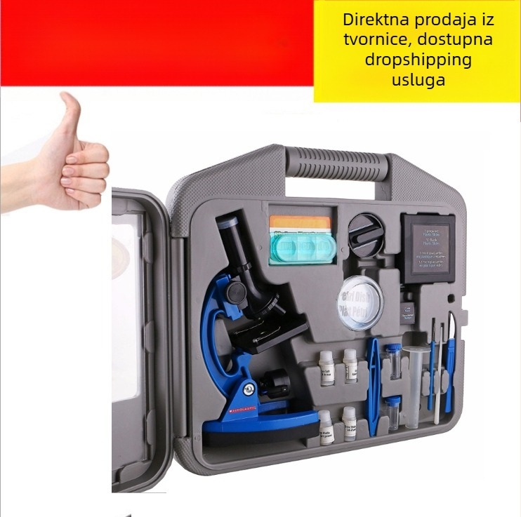 Biološki mikroskop za djecu i učenike, metalno kućište, osvijetljen, visoko uveličanje