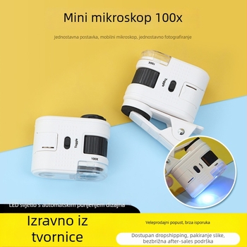 Mini optički mikroskop za biološka promatranja s klipsom, ABS tijelo + PMMA leće, 100x povećanje