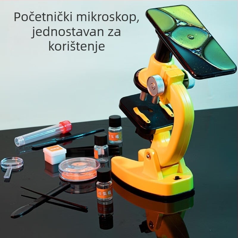 Dječji mikroskop 1200X – edukativni biološki znanstveni set, električno napajan, DIY prilagođen, za djecu 7–14 godina