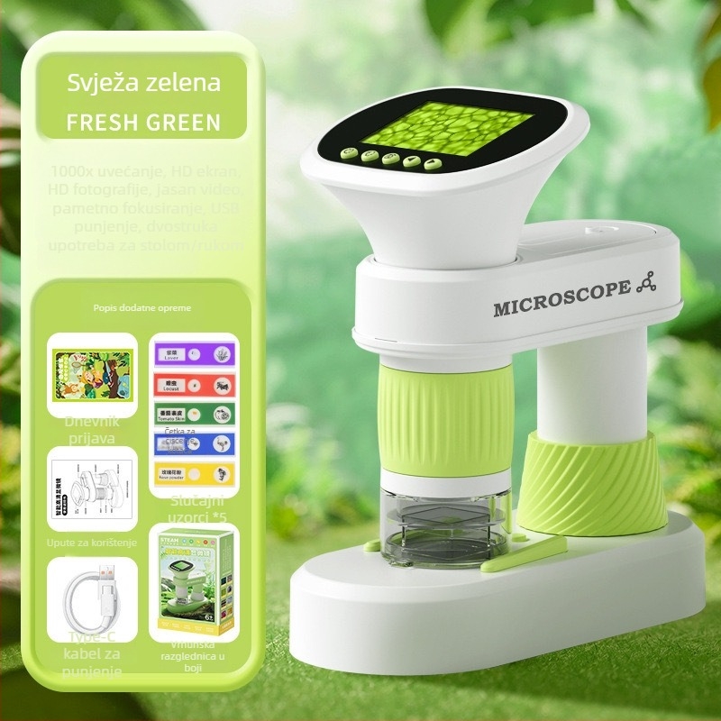 Dječji optičko-elektronički mikroskop, prijenosni ručni mikroskop za znanstvene eksperimente, profesionalna razina, visoka razlučivost slike, za promatranje bakterija