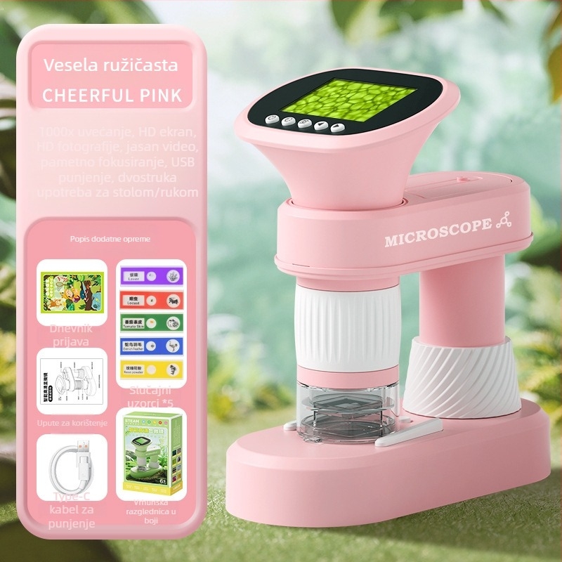 Dječji optičko-elektronički mikroskop, prijenosni ručni mikroskop za znanstvene eksperimente, profesionalna razina, visoka razlučivost slike, za promatranje bakterija