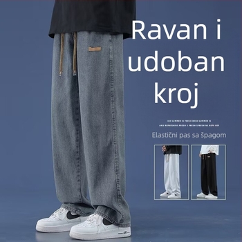 Muške traperice – jesen, opuštene široke ravne nogavice, srednje visine struka, zip zatvarač, 95% poliester