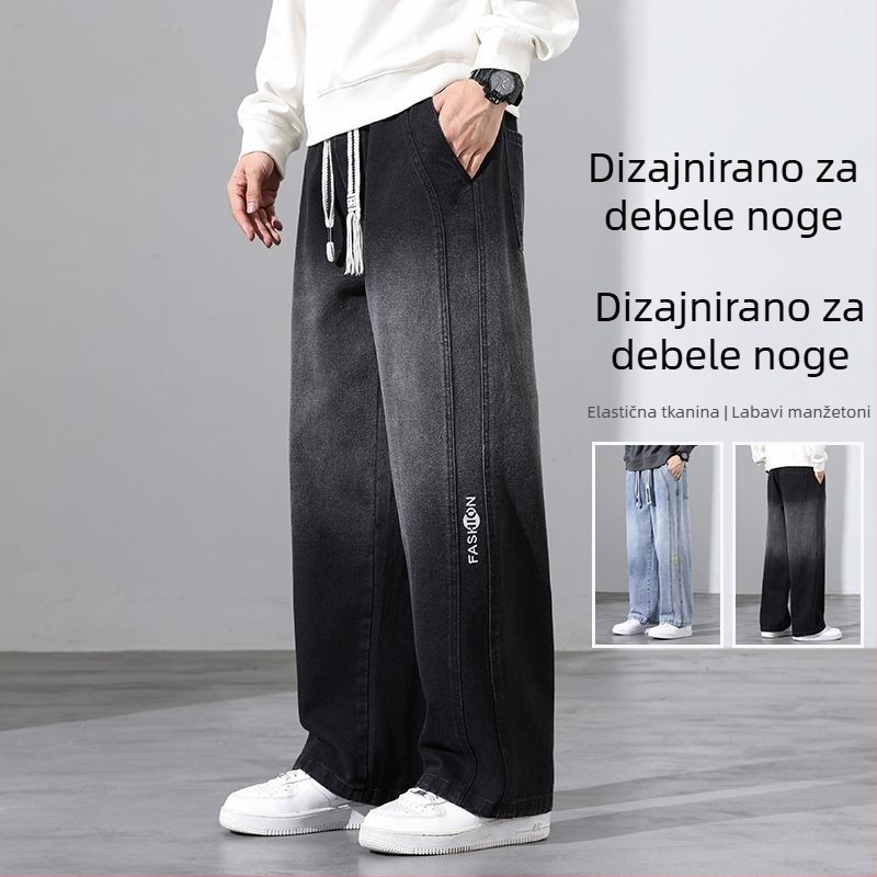 Muške traperice ravnog kroja, srednji pojas, kopča na vezanje, 100% poliester