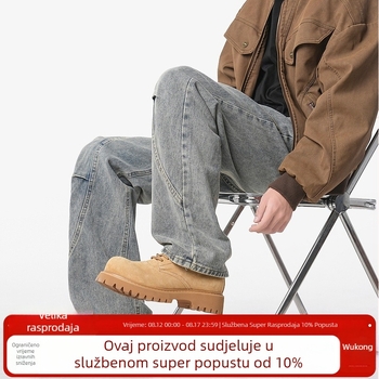 Traperice – Retro denim ravnog kroja, srednji pojas, zatvarač, 60% pamuk