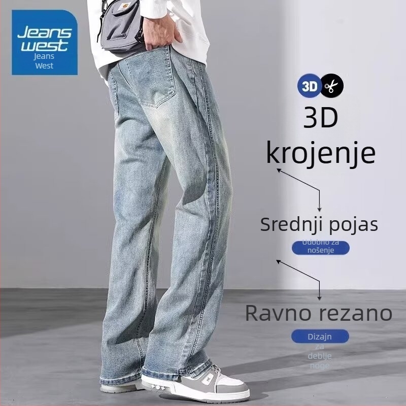 Muške ravne traperice, srednji pojas, mladenački casual stil, ukrasne džepove, Modal materijal