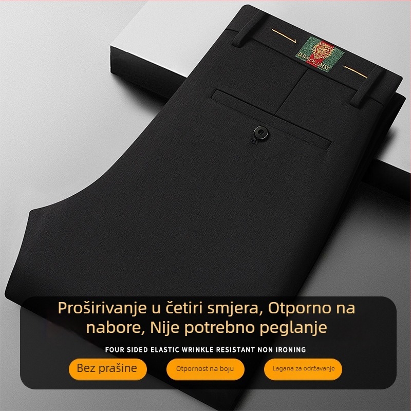 Muške poslovne hlače za svakodnevnu upotrebu, slim fit, ravne nogavice, srednji pojas, zatvarač na zip