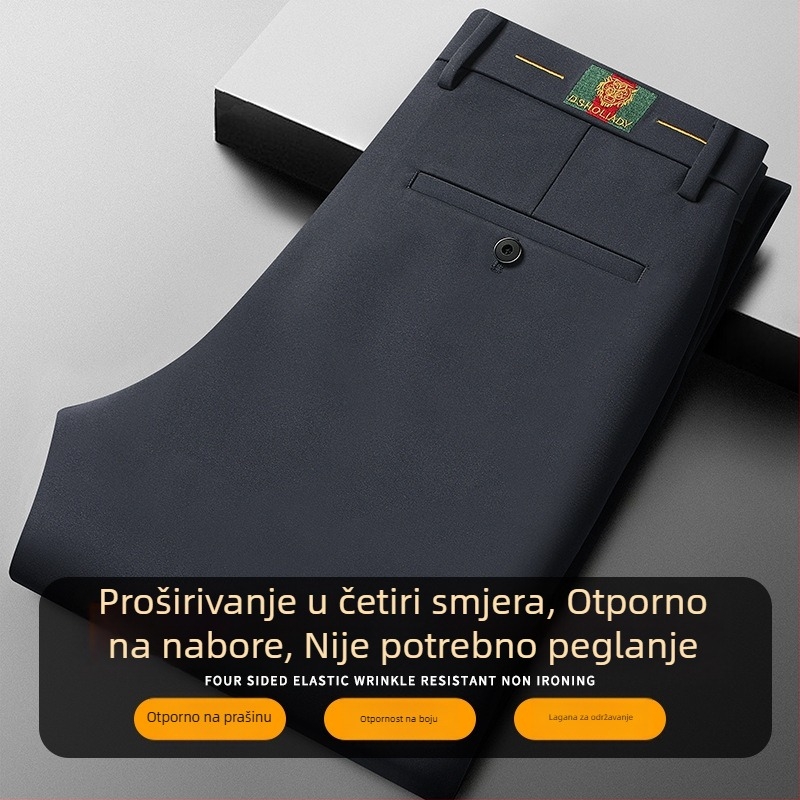 Muške poslovne hlače za svakodnevnu upotrebu, slim fit, ravne nogavice, srednji pojas, zatvarač na zip