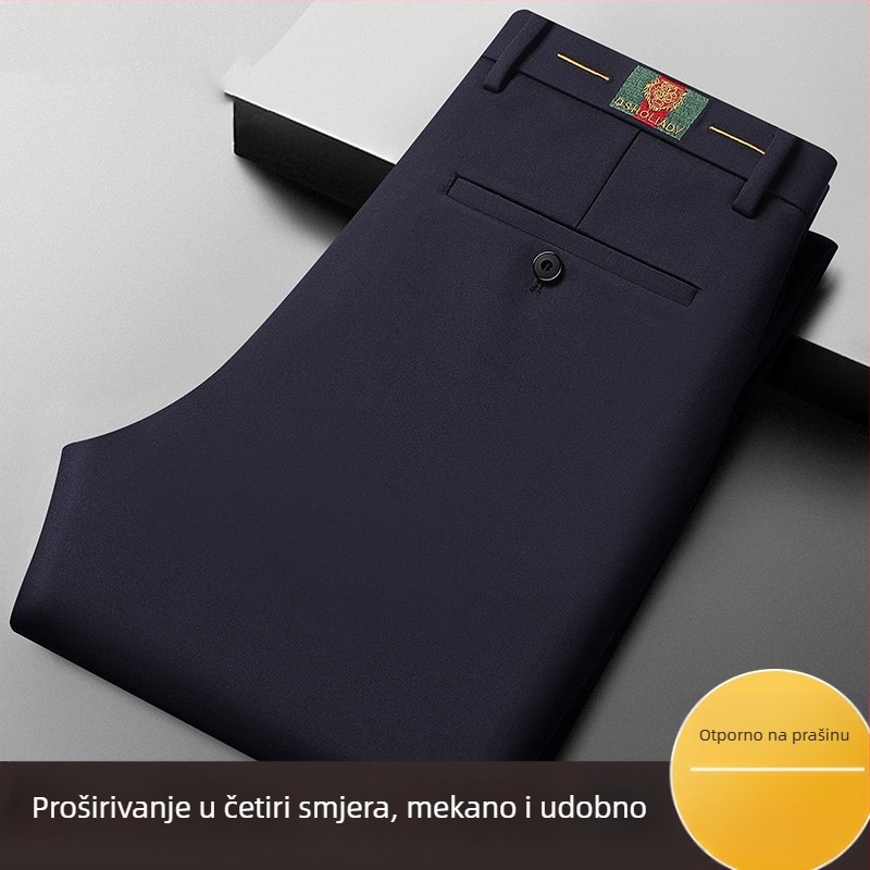 Muške poslovne hlače za svakodnevnu upotrebu, slim fit, ravne nogavice, srednji pojas, zatvarač na zip