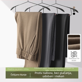 Muške casual hlače s srednjim strukom, ravnog kroja, debeli materijal, zatvarač