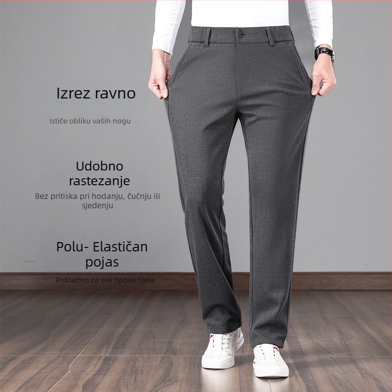 Muške casual hlače s srednjim strukom, ravnog kroja, debeli materijal, zatvarač