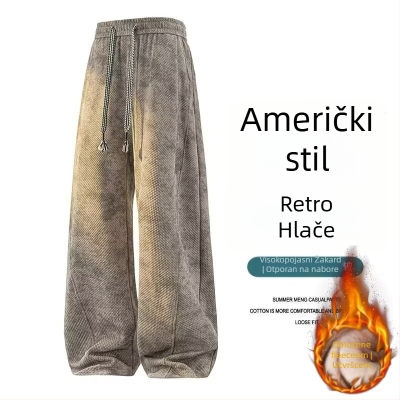 Muške sportske casual hlače, ravnog kroja, duge, srednji pojas, šnira za pričvršćivanje, fleece materijal (poliester 90%), proljeće–jesen