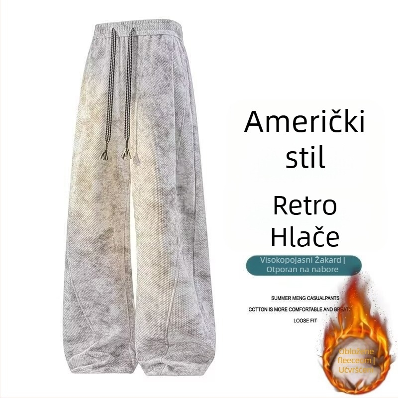 Muške sportske casual hlače, ravnog kroja, duge, srednji pojas, šnira za pričvršćivanje, fleece materijal (poliester 90%), proljeće–jesen