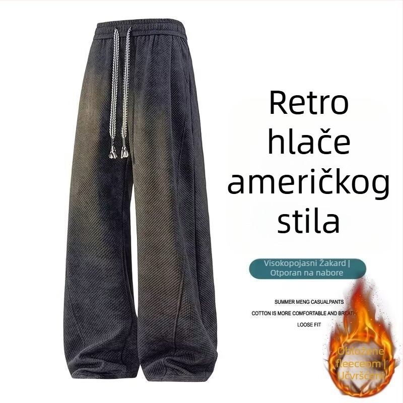 Muške sportske casual hlače, ravnog kroja, duge, srednji pojas, šnira za pričvršćivanje, fleece materijal (poliester 90%), proljeće–jesen