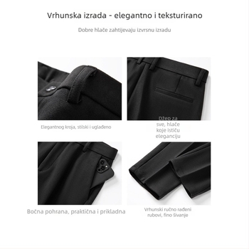Muške hlače u korejskom stilu, ravnog kroja, duljina 9/10, slim-fit, proljeće/jesen, 100% poliester