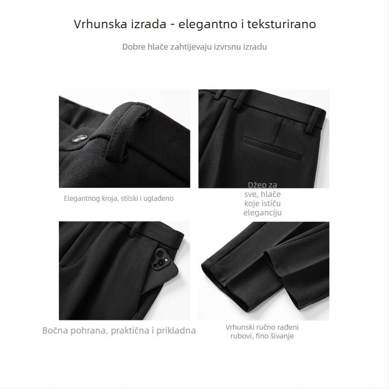 Muške hlače u korejskom stilu, ravnog kroja, duljina 9/10, slim-fit, proljeće/jesen, 100% poliester