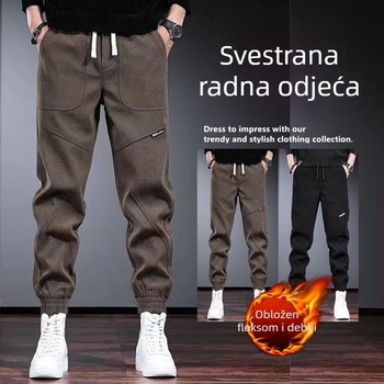 Muške hlače od korduroja s fleece podstavom, širokog kroja, prugasti uzorak, zima