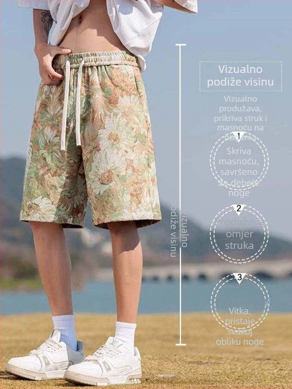 Muške kratke hlače — labav, ravna silueta, Ice Silk materijal, brzo suše, ljetni sportski stil (sastav: 80% poliester, 10% pamuk, 10% reciklirana kemijska vlakna)
