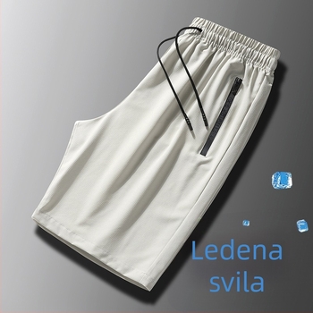 Muške ljetne šortse s kopčom, led silk poliester, ravni kroj, duljina pet bodova