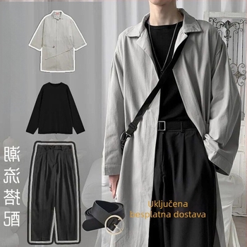 Muški windbreaker trodjelni set, korejski stil, stojeći ovratnik, jednostruko kopčanje, tanak kroj, modalna tkanina, podstava 81-90%, proljeće 2025 kaput