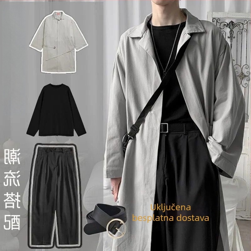 Muški windbreaker trodjelni set, korejski stil, stojeći ovratnik, jednostruko kopčanje, tanak kroj, modalna tkanina, podstava 81-90%, proljeće 2025 kaput