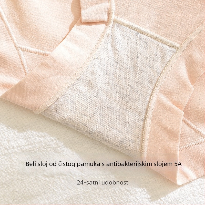 Ženske gaćice visokog pojasa od pamuka — prozračne, kontrola trbuha, antibakterijske; pamuk 60-count; glavni materijal 90–95% pamuka; podstava 100% pamuka