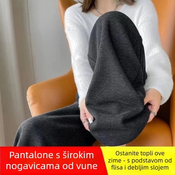 Ženske široke hlače od vunene tkanine, 80–90% vuna, duge, casual zimski model 2025