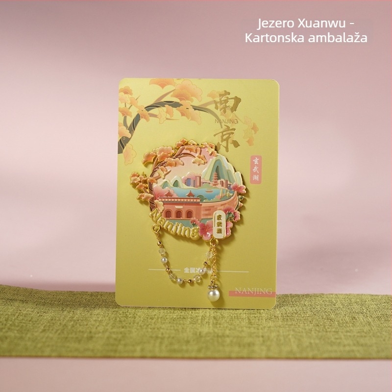 Metalni magnetski hladnjak s gradski pejzažem Nanjinga – Memorijal Jiming hrama, antički stil, cinkovo legura, marka Duoli