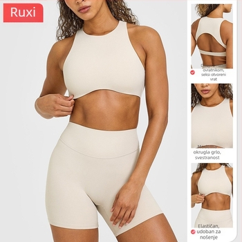 Set za jogu bez rukava s gornjim dijelom i hlačama, pulover stil, materijal nylon-spandex 75/25, uključuje umetak za prsni koš