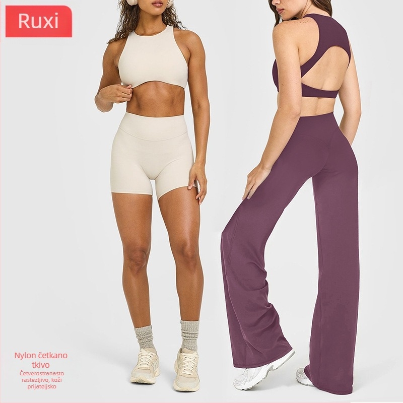 Set za jogu bez rukava s gornjim dijelom i hlačama, pulover stil, materijal nylon-spandex 75/25, uključuje umetak za prsni koš