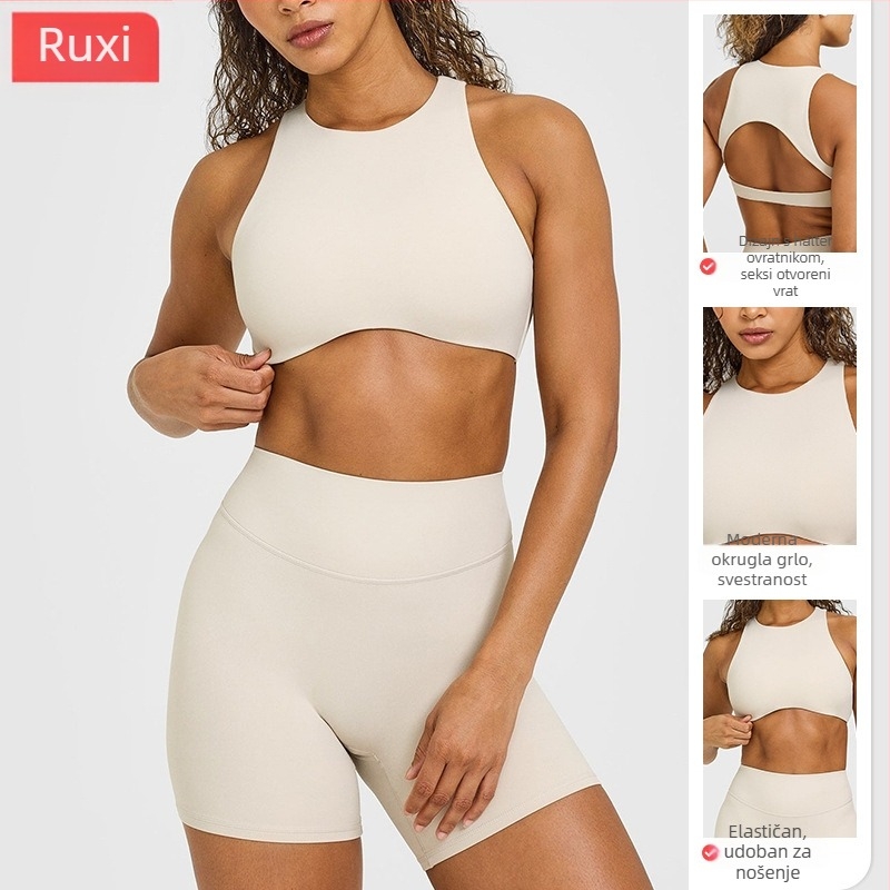 Set za jogu bez rukava s gornjim dijelom i hlačama, pulover stil, materijal nylon-spandex 75/25, uključuje umetak za prsni koš