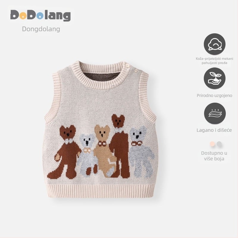 Dječji pleteni prsluk bez rukava, dvostruko sloj, 100% pamuk, pulover stil, unisex (za uzrast 1–3 godina, sve sezone)