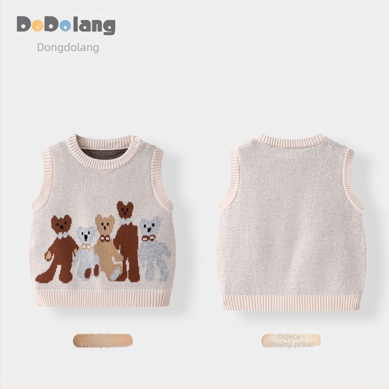 Dječji pleteni prsluk bez rukava, dvostruko sloj, 100% pamuk, pulover stil, unisex (za uzrast 1–3 godina, sve sezone)