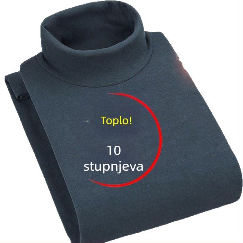 Korejskog stila pulover majica s fleec podstavom, visokim ovratnikom, uskim krojem, dugim rukavima
