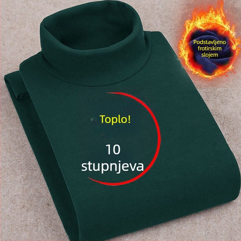 Korejskog stila pulover majica s fleec podstavom, visokim ovratnikom, uskim krojem, dugim rukavima