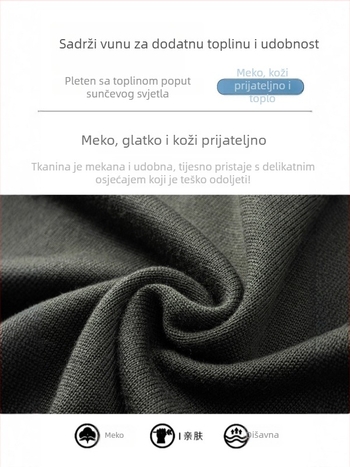 Muški vuneni pulover s V-izrezom, dugi rukav, flis podstava, 30–35% vuna, gusta pletenina