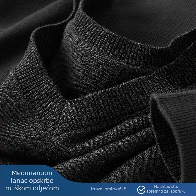 Muški vuneni pulover s V-izrezom, dugi rukav, flis podstava, 30–35% vuna, gusta pletenina