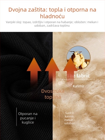 Muška kasmir pletena majica za bazni sloj, debela, s preklopnim ovratnikom, dugih rukava