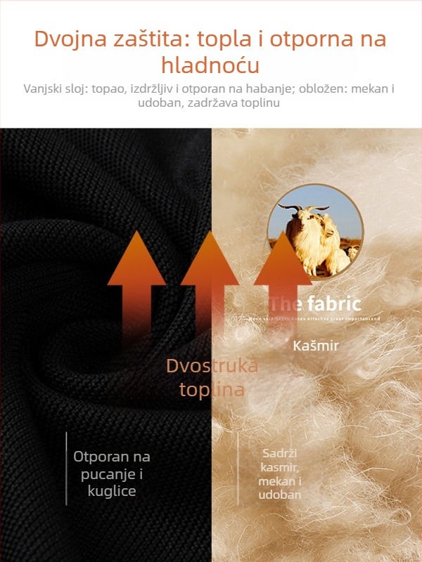Muška kasmir pletena majica za bazni sloj, debela, s preklopnim ovratnikom, dugih rukava