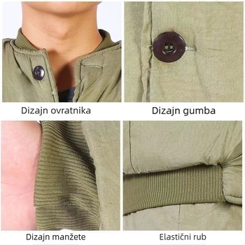 Pamučna punjena zimna jakna — starinski stil, 95% pamuk, muška odjeća, proljeće 2025