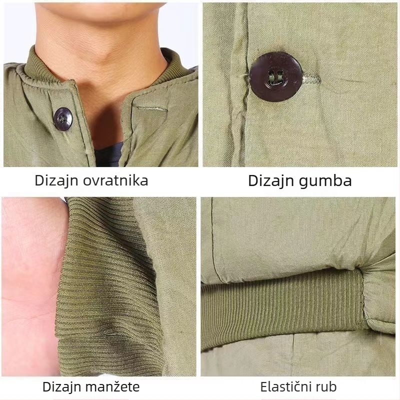 Pamučna punjena zimna jakna — starinski stil, 95% pamuk, muška odjeća, proljeće 2025