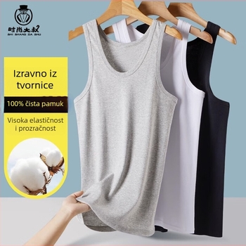 Muški pamukasti tank top za bazni sloj, 90–95% pamuka, okrugli izrez, svestran stil