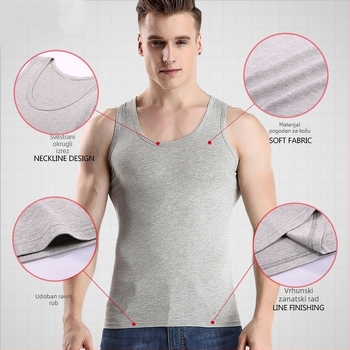 Muški pamukasti tank top za bazni sloj, 90–95% pamuka, okrugli izrez, svestran stil